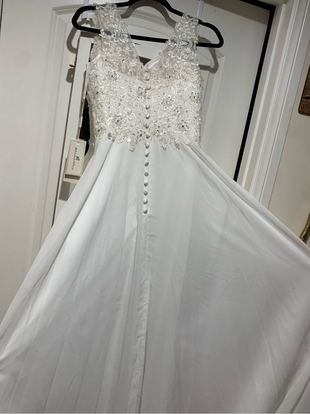 Beaded Lace Bodice A-Line Bridal Gown - White high and low dress new size 2
